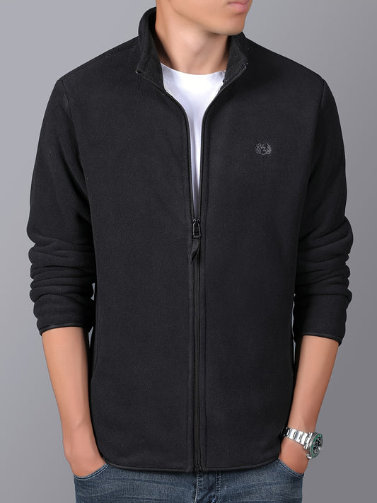 Men's Casual Fleece Jacket Solid Full Zip Stand Collar