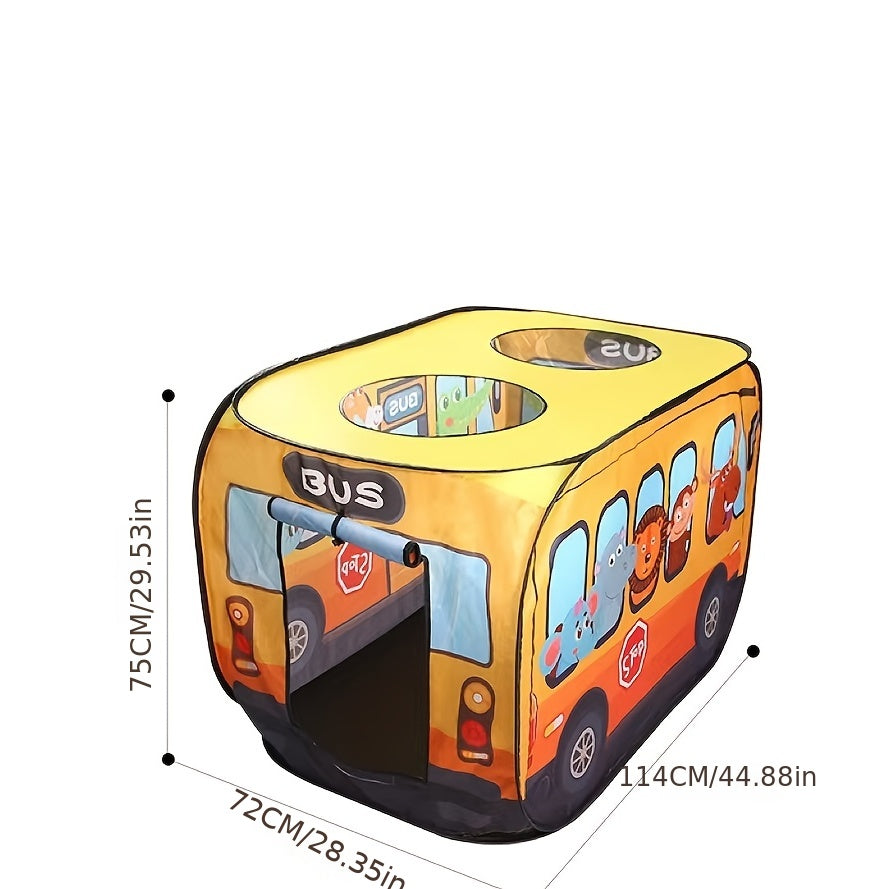 Interactive Cartoon Bus Game House Pops Open for Outdoor Fun
