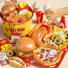 Kitchen Western Set Pretend Play Burger Hot Dog French Fries Breakfast Set