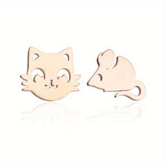 Stainless Steel Cat And Mouse Stud Earrings