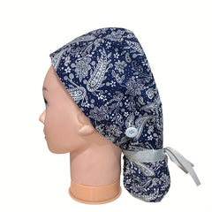 Floral Paisley Print Work Cap Vintage Adjustable Scrub Cap