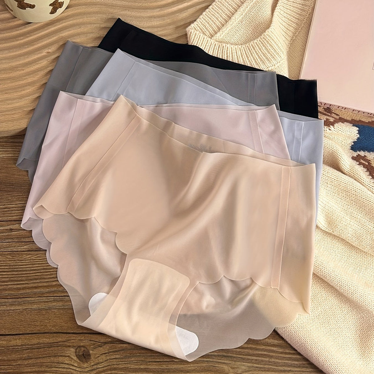 5pcs Seamless Scallop Trim Briefs Women's Lingerie & Underwear