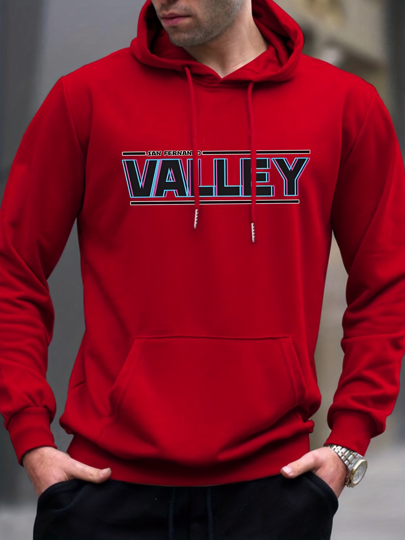 VALLEY Print Hoodie Men's Casual Graphic Pullover Hooded Sweatshirt