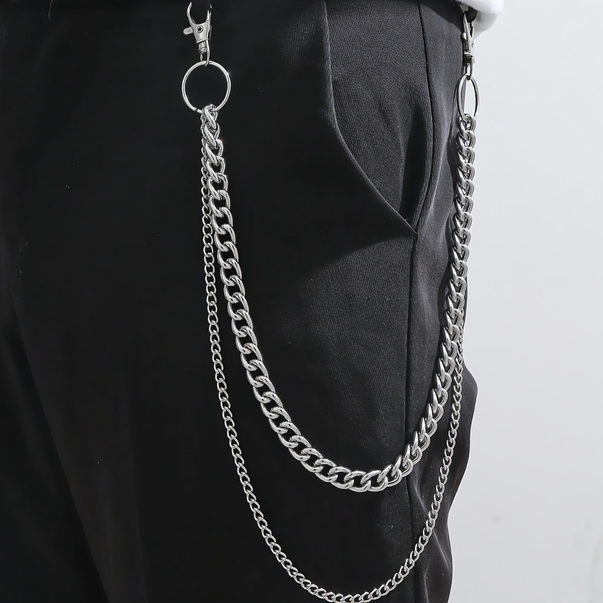 Men's Large Circle Silver Chain with Suit Pants