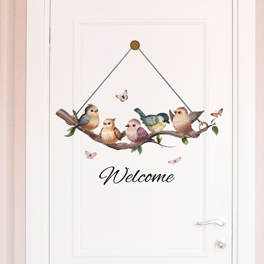 Front Door Welcome Sticker Branch Birds Door Placard Decals