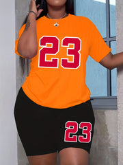  Women's Number Print Tee & Shorts Outfit Set