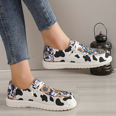 Sunflower & Cow Print Canvas Shoes Low Top Sneakers