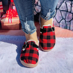 Winter Christmas Women's Plaid Furry Slippers Soft Comfortable Canvas Shoes