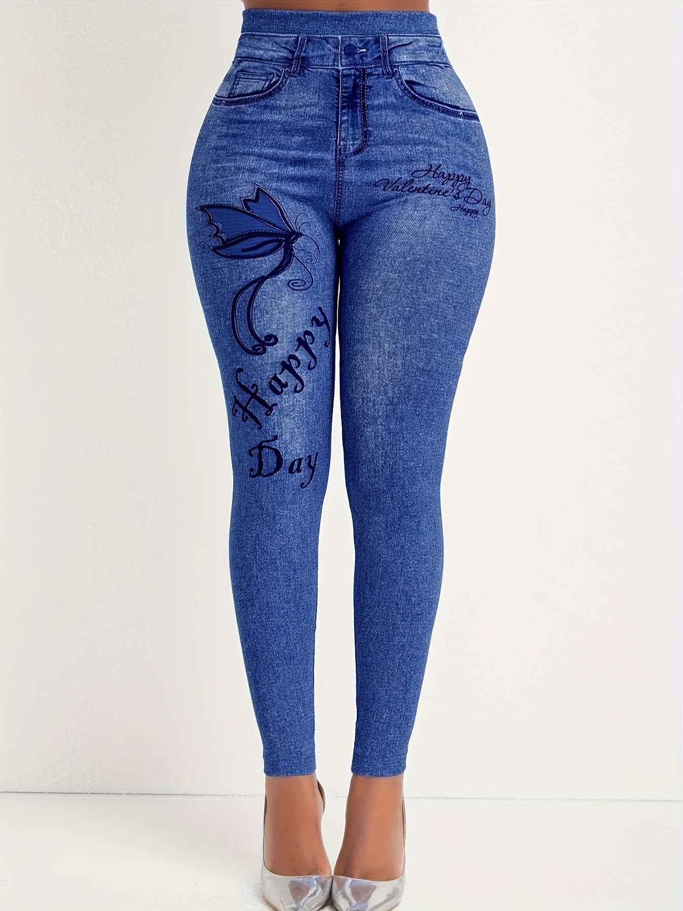  Butterfly Print High Rise Stretch Leggings