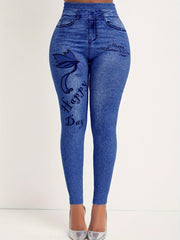  Butterfly Print High Rise Stretch Leggings