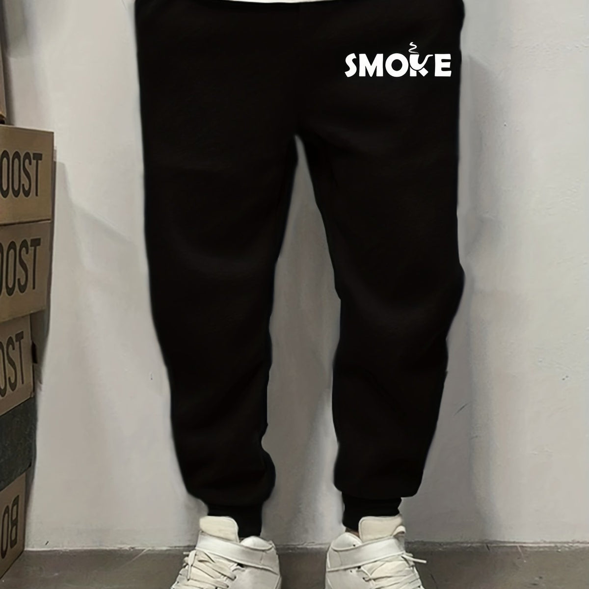Smoke Letter Print Joggers Men's Pants for Spring Summer