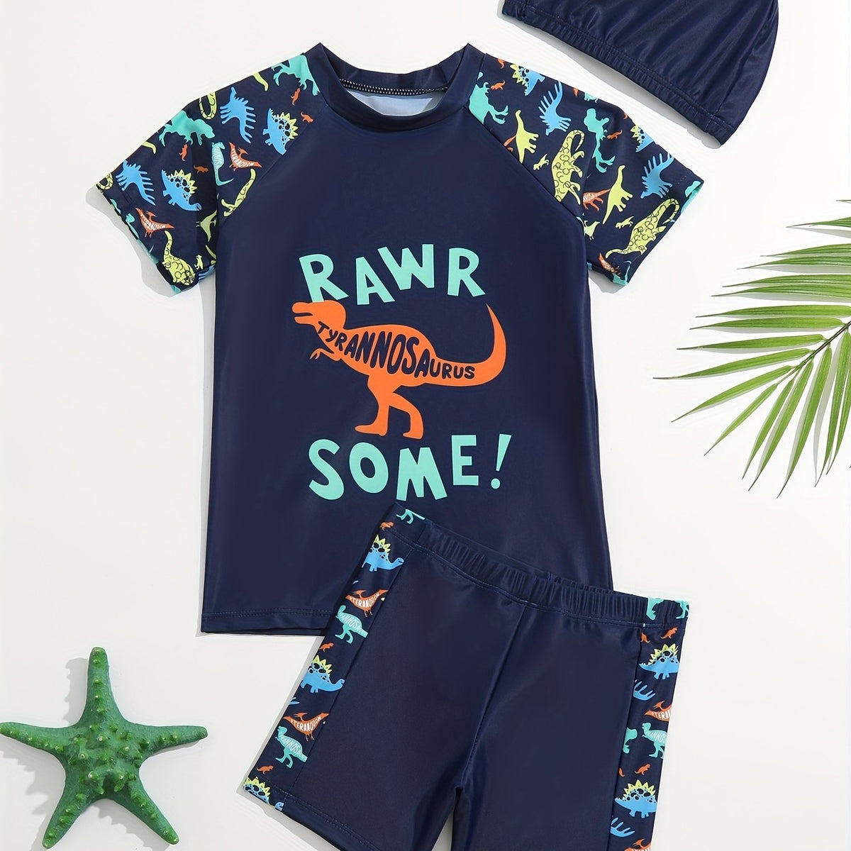 2pcs Boys Shark Graphic Swimsuit Set for Beach Vacation