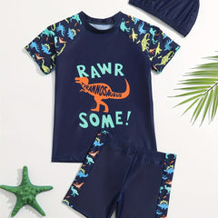 2pcs Boys Shark Graphic Swimsuit Set for Beach Vacation