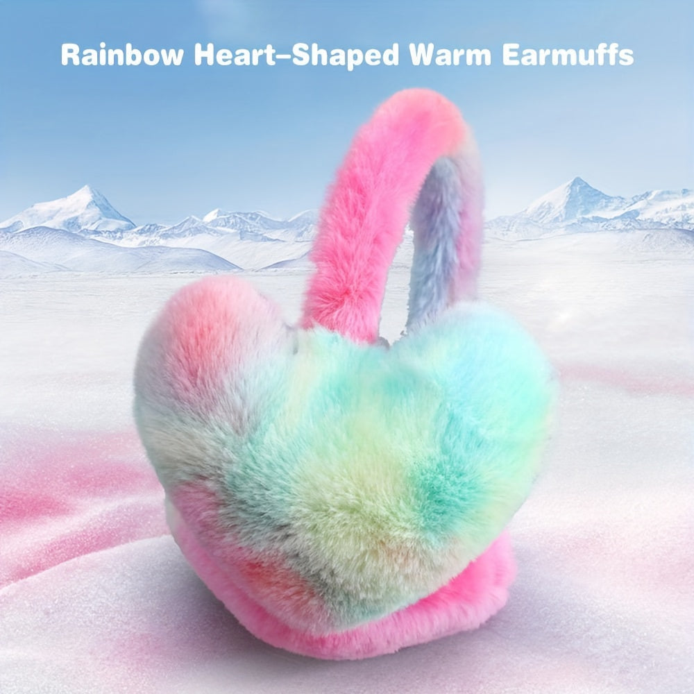 Women's Heart Shaped Plush Earmuffs - Winter Outdoor Use
