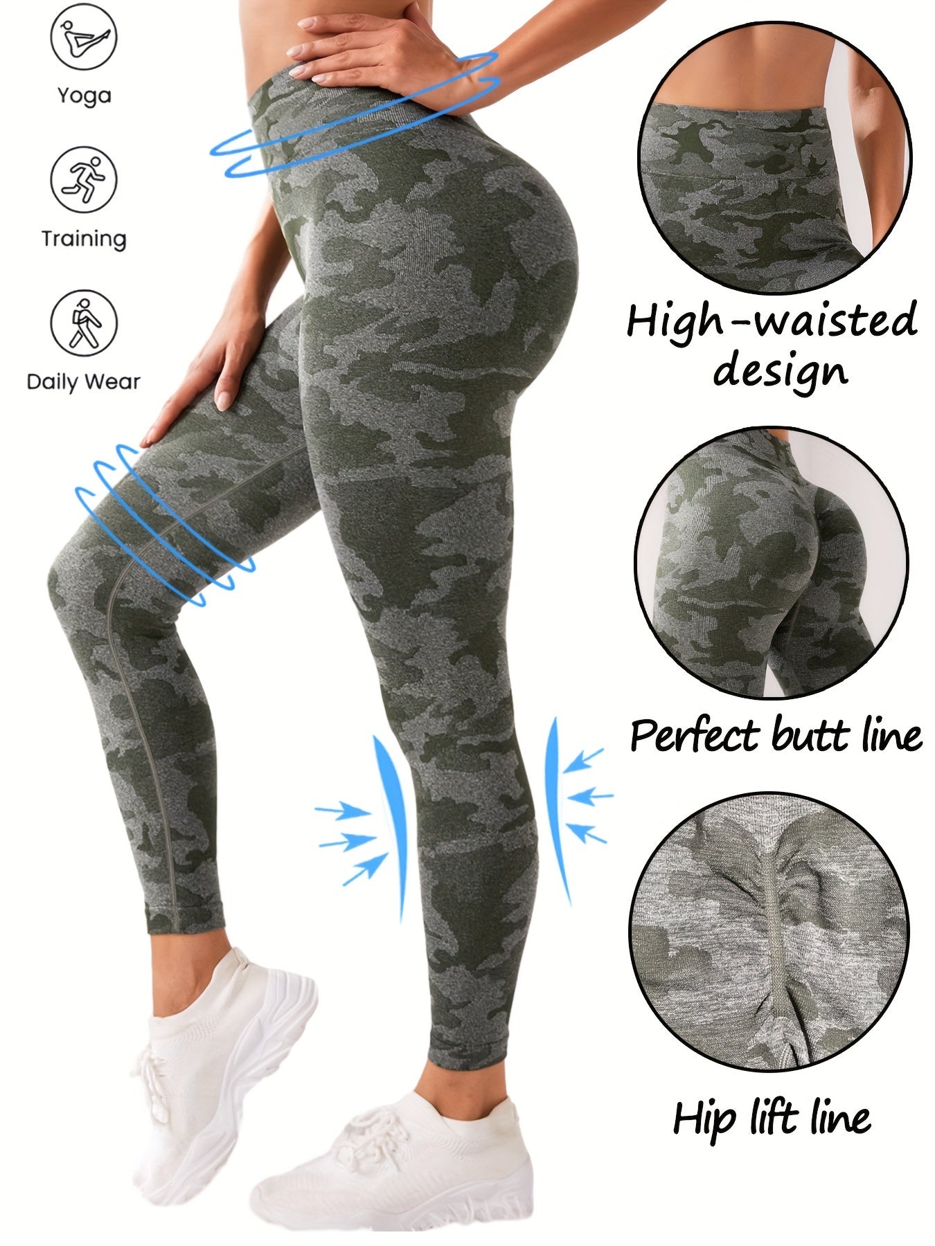 Camouflage Tummy Control Leggings High Waist Yoga Running Pants
