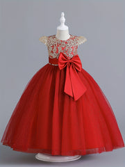 Girls Christmas Snow Graphic Mesh Tulle Maxi Dress