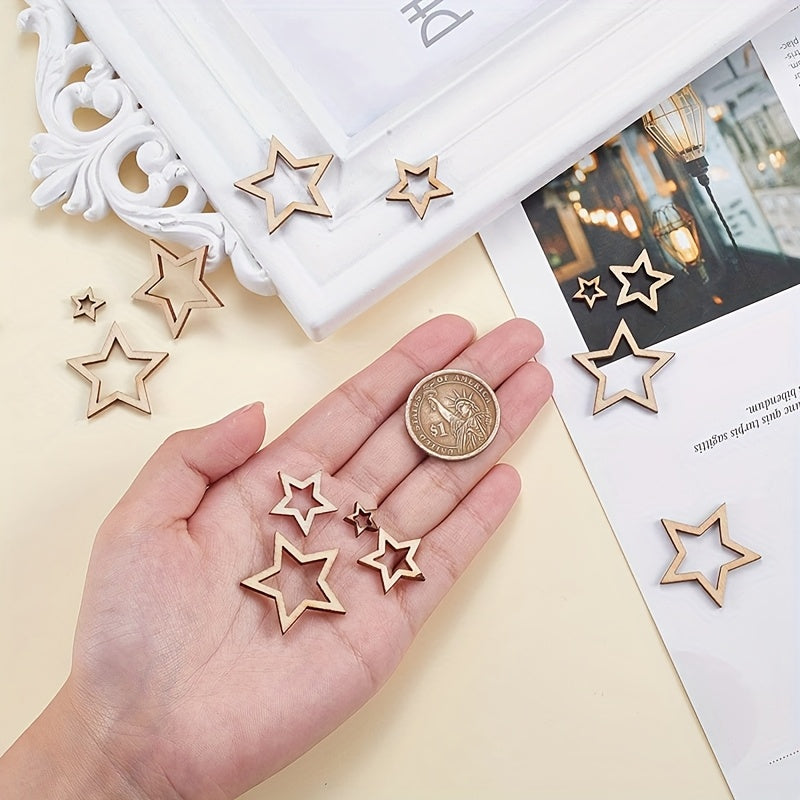 100pcs Recycled Wood Star Cutouts for Christmas Decorations DIY Art