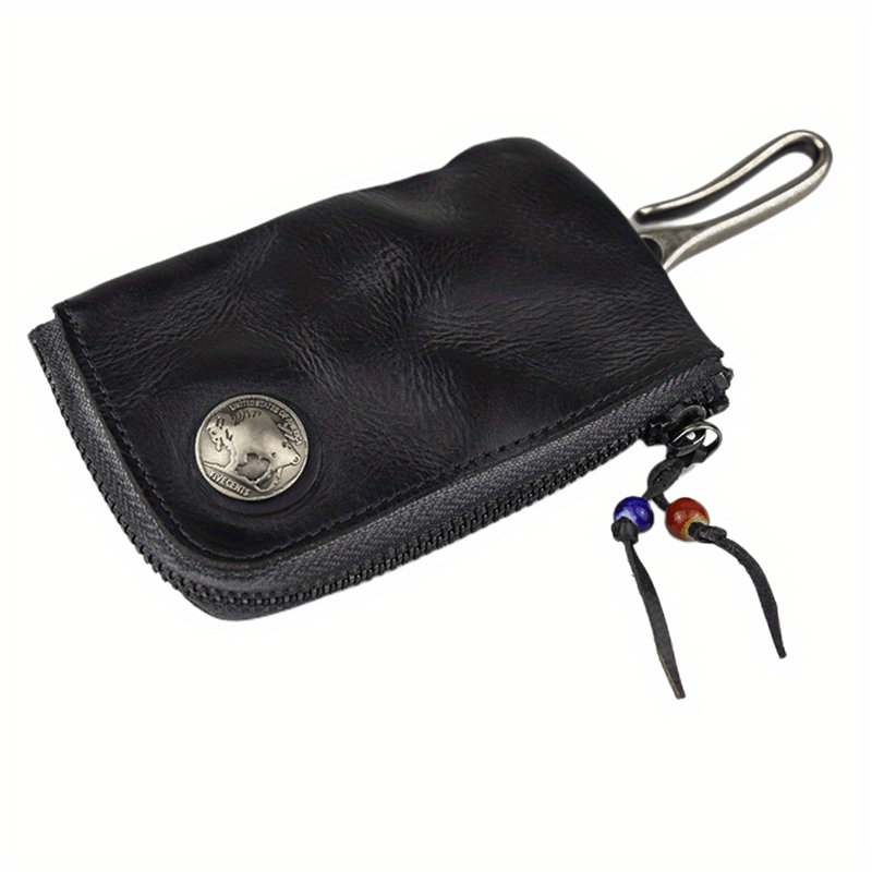 Retro Style Leather Key Bag Zipper Car Door Key Bag