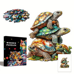 Wooden Turtle Stacking Puzzles with Artistic Animal Designs
