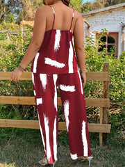  Brush Print V Neck Cami Top & Wide Leg Pants Set