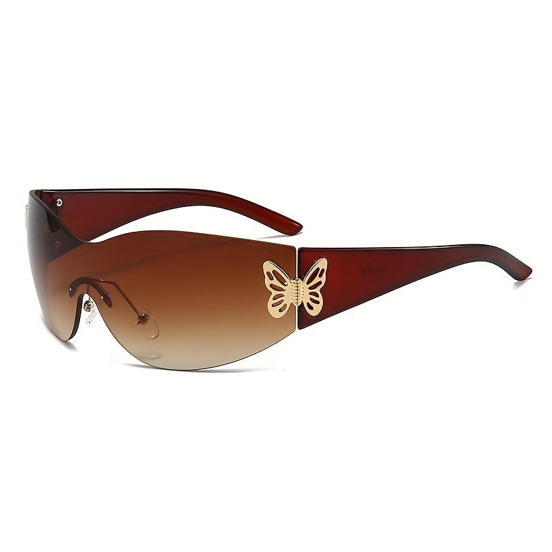 Y2K Rimless Sunglasses Wrap Around UV400 Sun Shades for Beach Travel