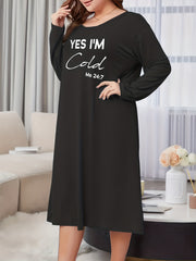  Slogan Print Long Sleeve Casual Lounge Dress