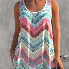  Striped Print Round Neck Tank Top