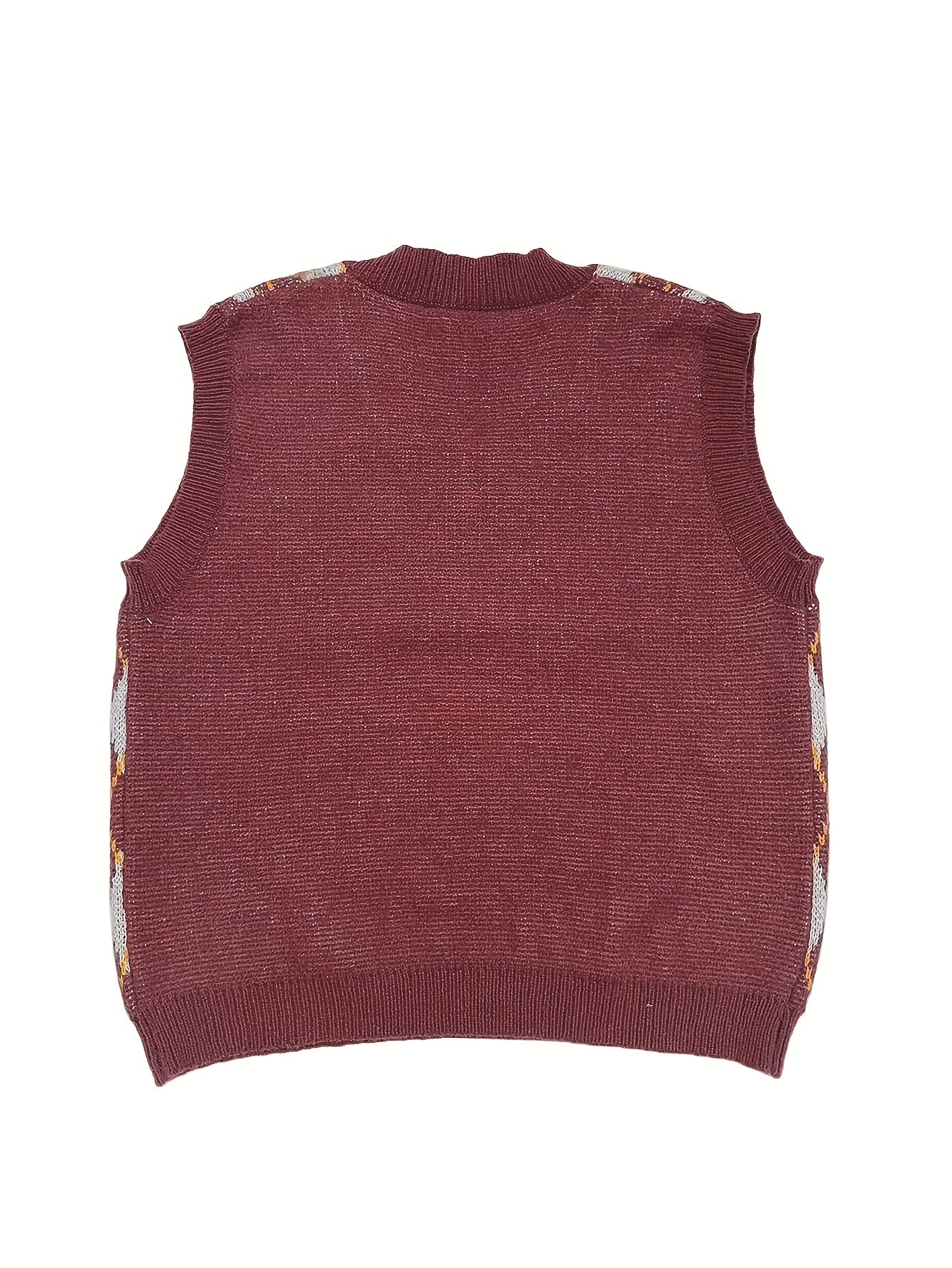  Preppy Knit Vest Women's Plus Argyle Print V Neck Knit Vest