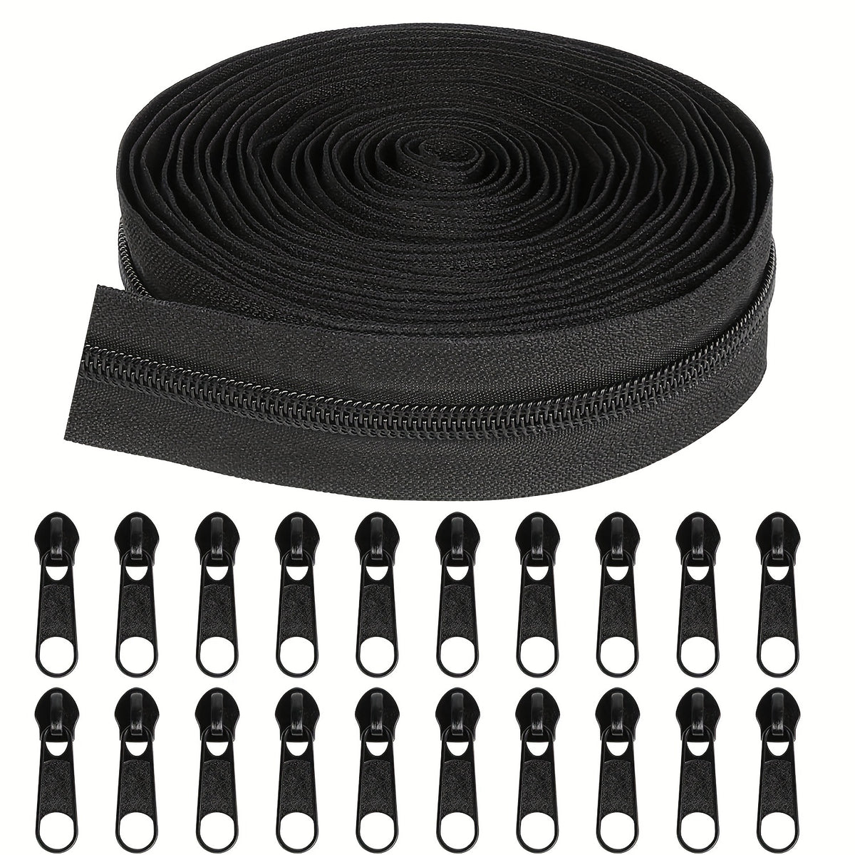 Bulk Nylon Coil Zipper By the Yards with 20pcs Sliders