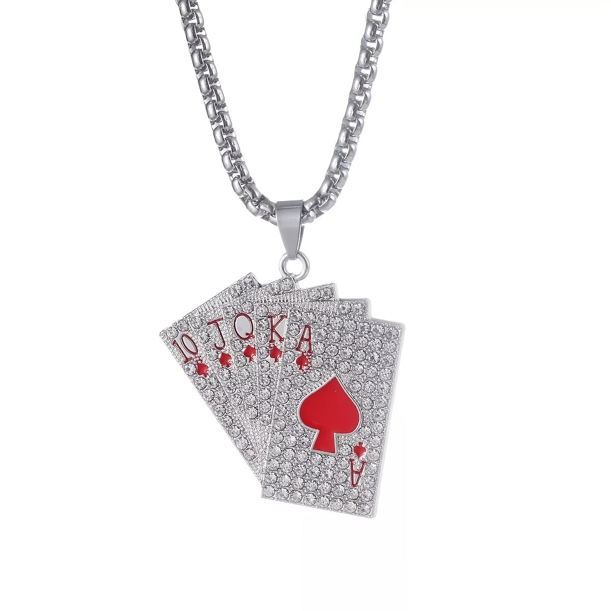 Hip Hop Poker Card Tag Necklace Zircon Inlaid Jewelry