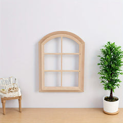 1:12 Scale Dollhouse Wooden Window Beige Fabric Glass Panel