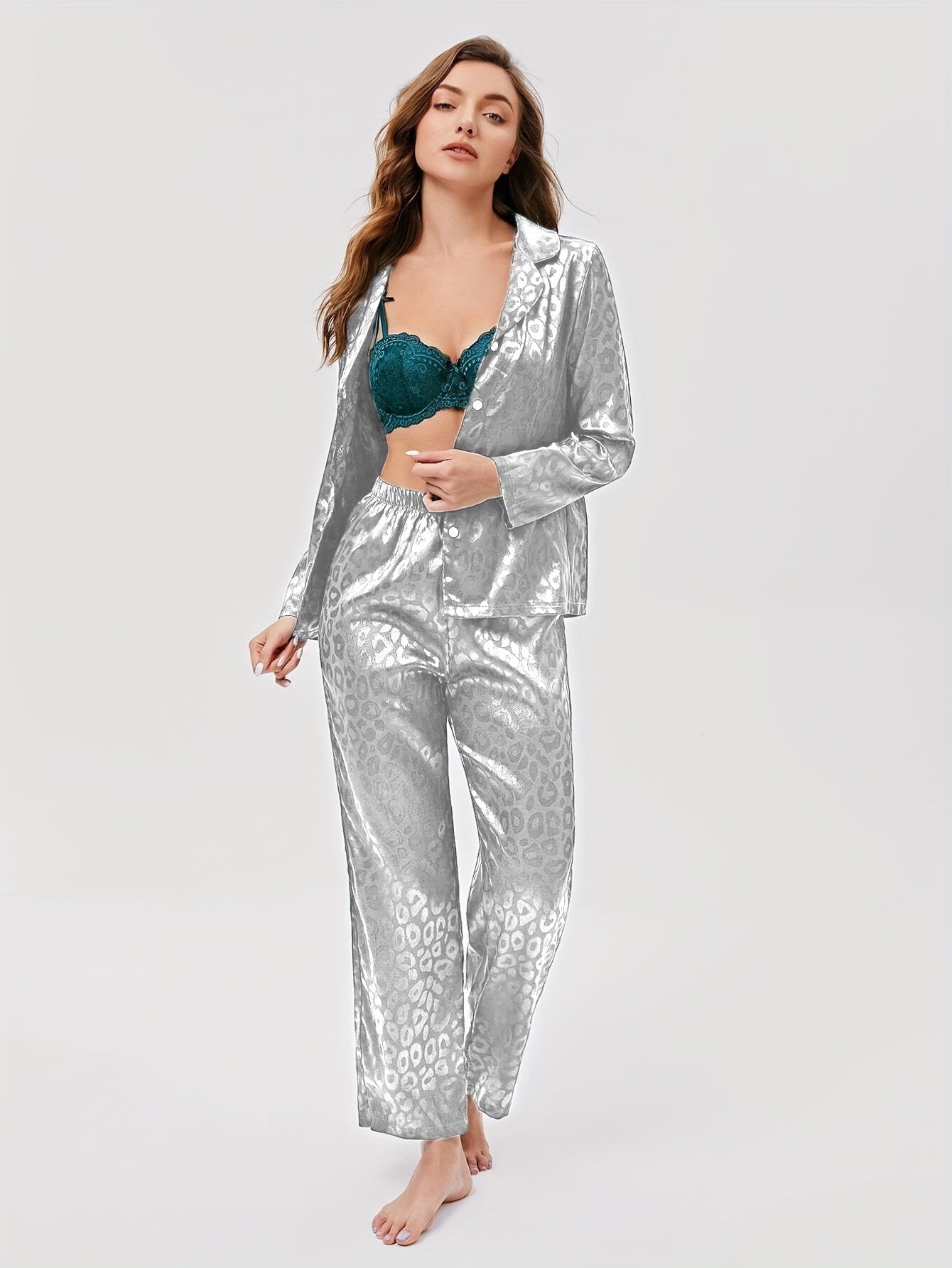 Leopard Print Pajama Set Long Sleeve Top & Pants