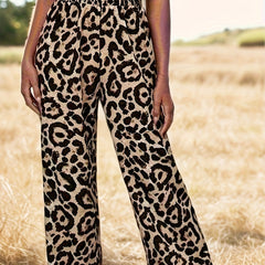  Leopard Print High Rise Wide Leg Pants