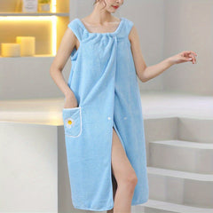 Microfiber Women's Bath Towel Wrap with Button Pocket