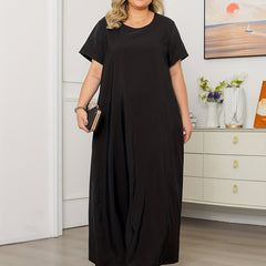  Solid Short Sleeve Maxi Dress