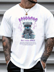 Teddy Bear Print Men's Graphic Crew Neck T-shirt Casual Comfy Tees