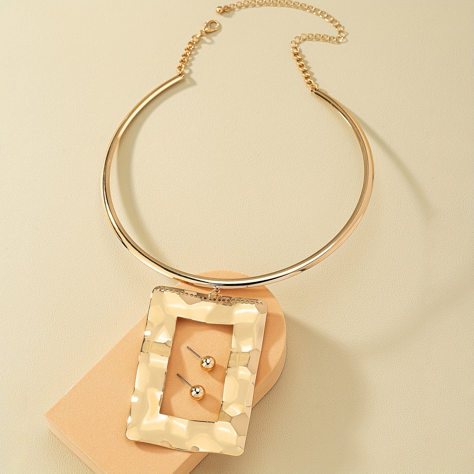 Geometric Pendant Choker & Earrings Set - Hip Hop Style