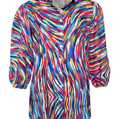  Casual Blouse Women's Plus Allover Print Button Up Half Sleeve