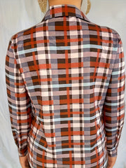  Plaid Print Long Sleeve Button Up Collar Top