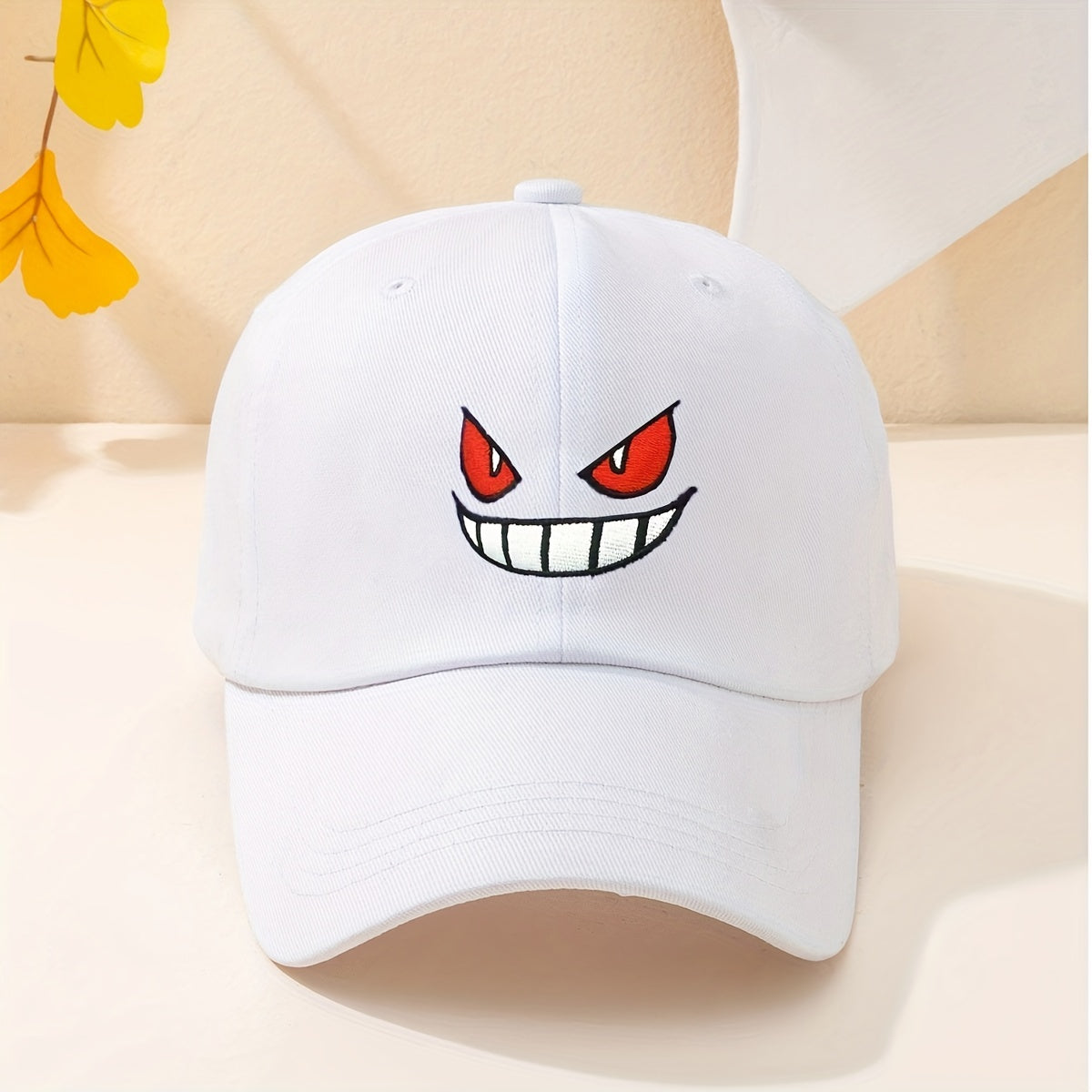 Devil Smiling Face Baseball Cap Embroidery Washed Distressed Dad Hats Unisex