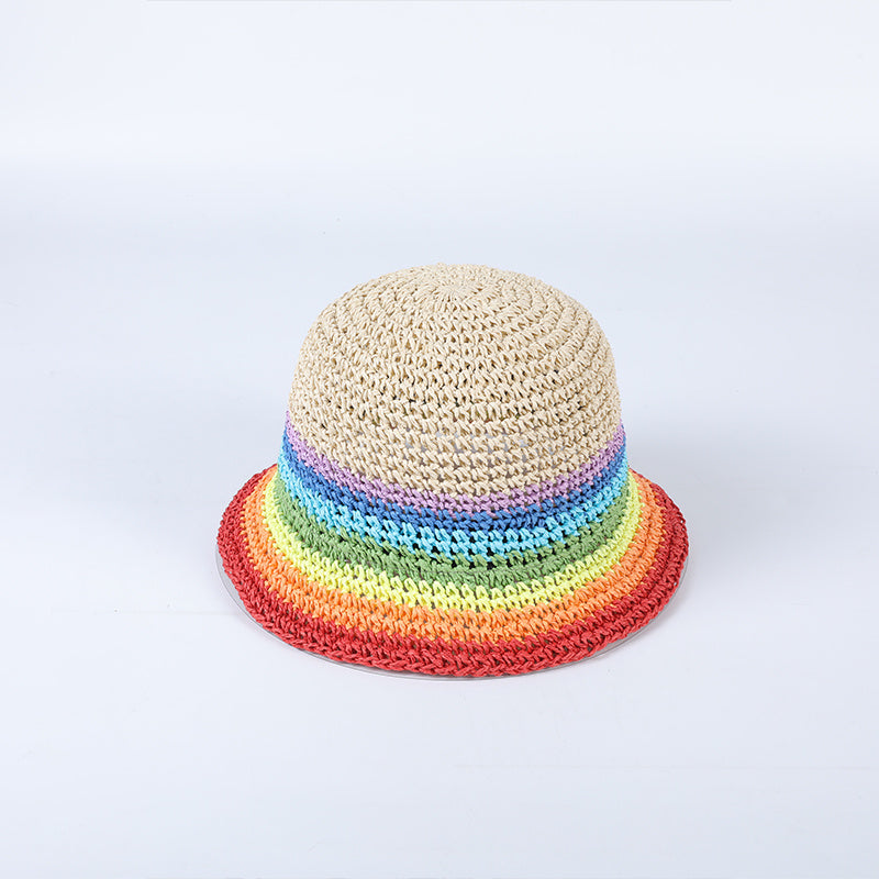 Rainbow Gradient Khaki Bucket Hat Short Brim Straw Fisherman Cap