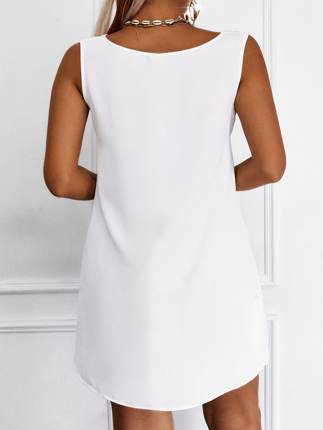  Contrast Lace Panel V Neck Tank Dress