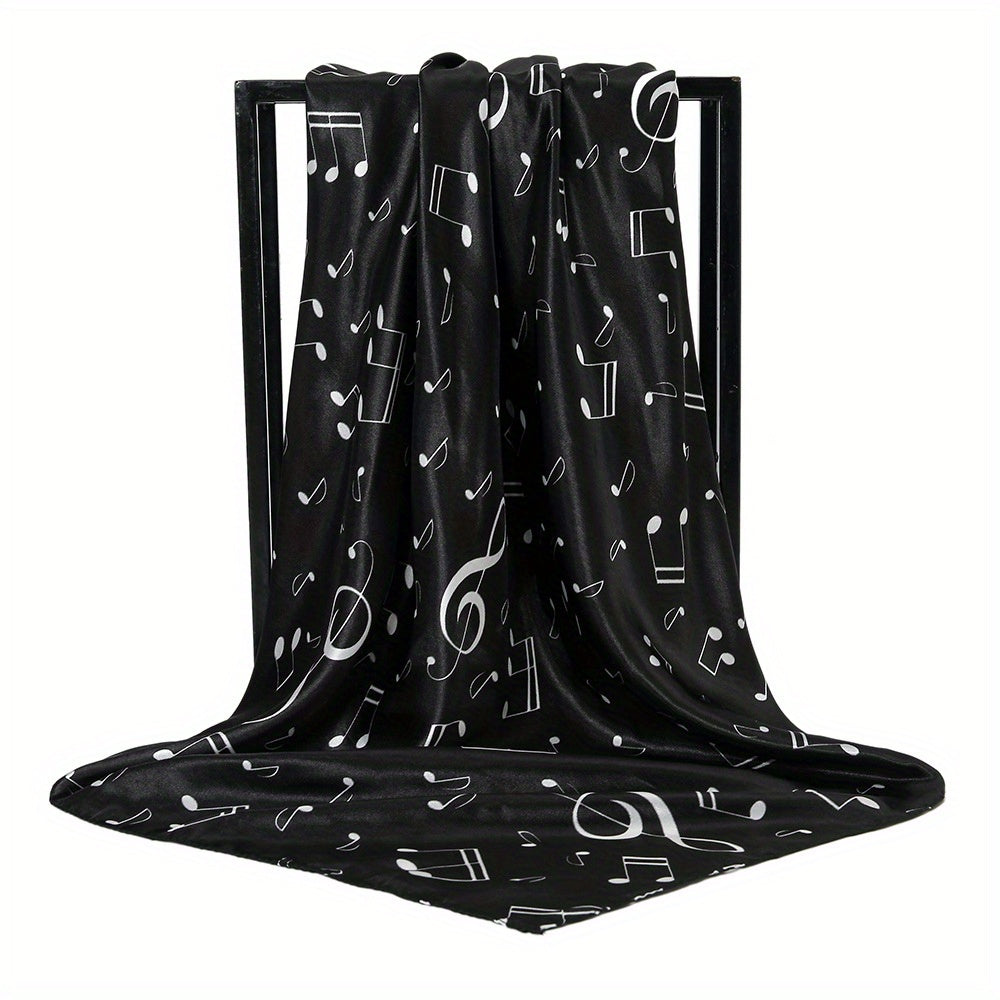 Musical Note Print Silk Square Scarf Satin Shawl for Women