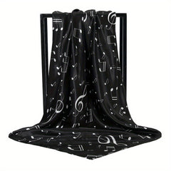 Musical Note Print Silk Square Scarf Satin Shawl for Women
