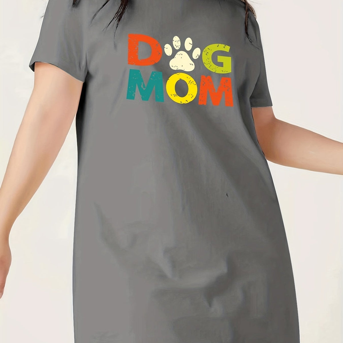  Casual Nightdress Women's Plus Paw & Letter Print Sleep Dress