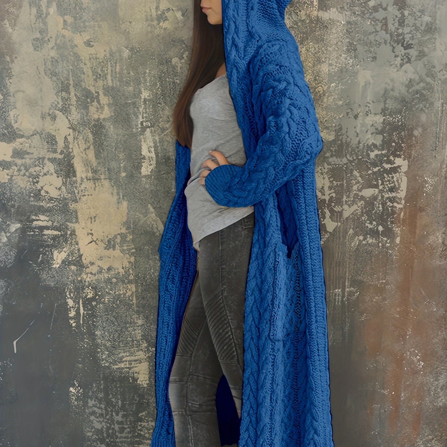  Women's Solid Hooded Cardigan Coat Knitted Sweater Coat