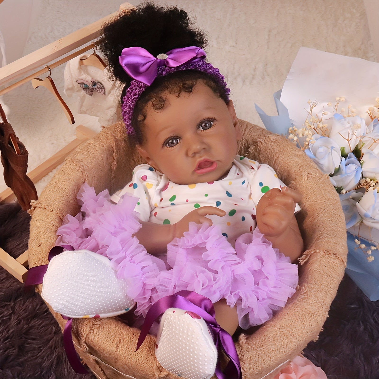 Realistic 55 Reborn Baby Doll African American Newborn Vinyl Material