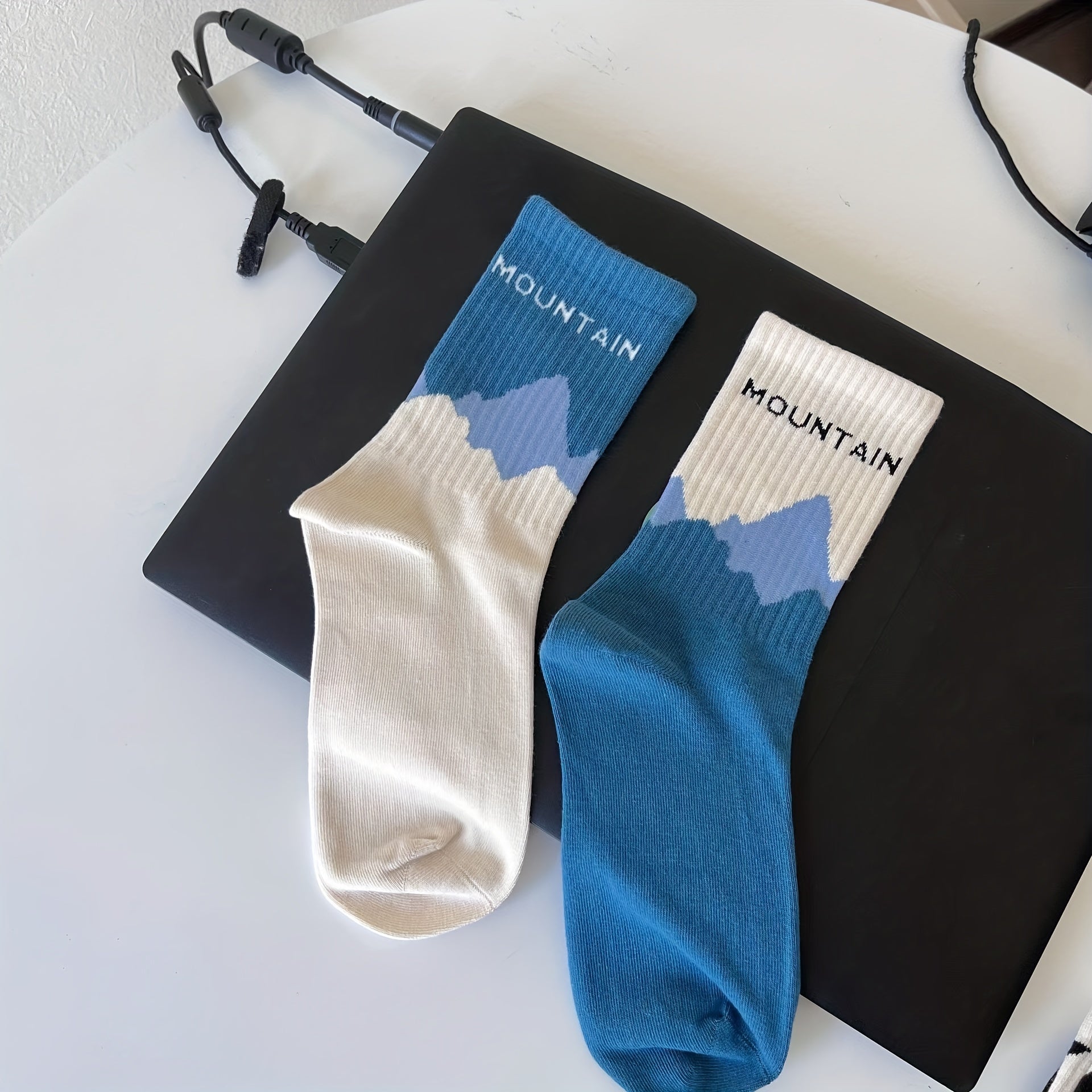 Colorblock Print Ribbed Socks Comfy Mid Tube Stockings