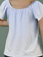  Lace Trim Blouse Short Sleeve Round Neck Top