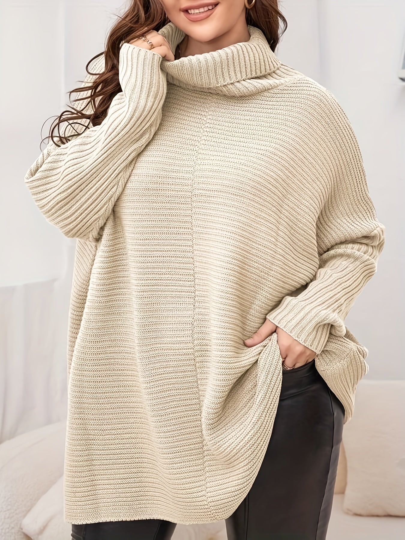  Ribbed Turtle Neck Pullover Sweater